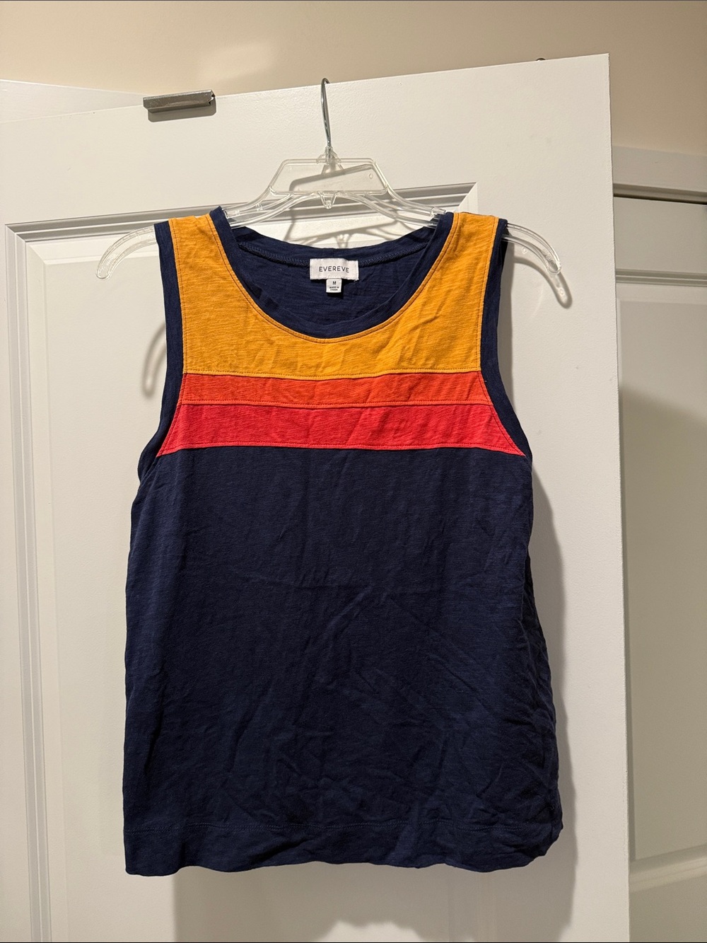 Evereve Navy Tank with Gold and Red Stripe Detail